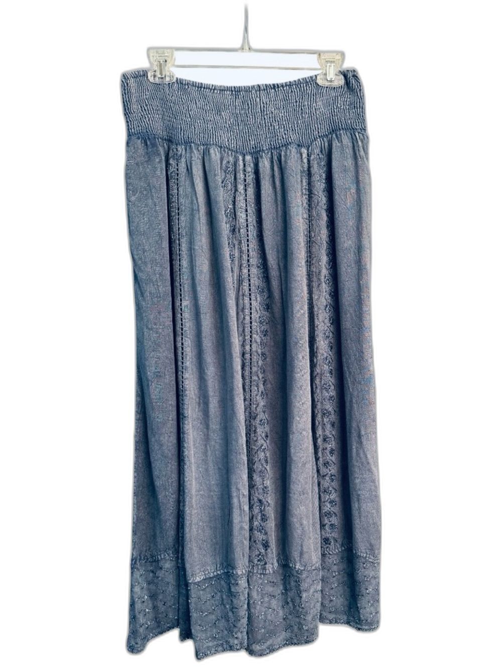 Cute Options Smocked Waist Lace-Trim Maxi Skirt - Blue